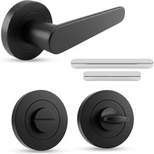 Ertürk Store 1 Takım-Çift Özen Alm Kayık Yuvarlak Rozetli Modern Banyo-Wc Kapı Kolu Sağa ve Sola Uygun Mat Siyah