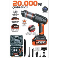 Ertürk Store Şarjlı Araç Süpürgesi 20000 Pa Güçlü Emiş, Çift Bataryalı Kablosuz El Süpürgesi, Araç, Ev ve Ofis Için 2'si 1 Arada Vakum ve Üfleme, LCD Ekran, Taşıma Çantalı, 9 Aparatlı
