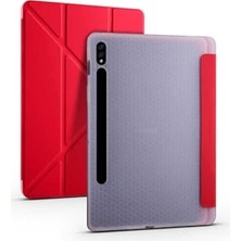 Marmara Avm Galaxy Tab S7 T870 ile Uyumlu Tri Folding Kalem Bölmeli Standlı Kılıf, Kırmızı-Beyaz 1