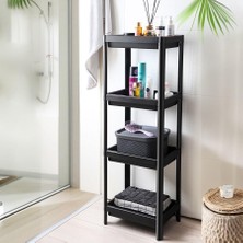 Marmara Avm 4 Katlı Köşe Rafı, Banyo, Mutfak ve Kiler Için Yer Tasarruflu Organizer, Çok Amaçlı Plastik Raf, 4 Farklı Renk Seçeneği (36X100X23 Cm) (Siyah)