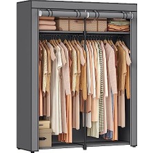 Marmara Avm RYG02GY Elbise Dolabı, 2 Elbise Askılı Gardırop, Kıyafet Muhafazası, Kumaş Dolap, Elbise Askısı, Katlanabilir, Giyinme Odası, Yatak Odası, 43 x 140 x 174 Cm, Gri