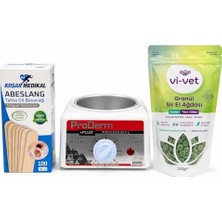 Marmara Avm Spatula, Proderm Profesyonel Ağda Seti, Wax Heater 45 + Vi-Vet Azulen Granül Sir El Ağdası 250G + 100 Adet Tahta