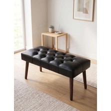 Maison Luré Siyah Deri Kumaş Puf Oturma Bankı Ahşap Ayaklı Demonte 90X45 Puf & Bench