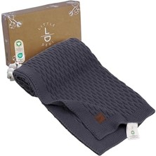 Marmara Avm %100 Organik Pamuk Bebek Battaniyesi, Örgü, 80 x 100 Cm, Koyu Gri, Gots Sertifikalı, Yumuşak ve Nefes Alır, Yeni Doğanlar ve Bebekler Için Ideal, Nora
