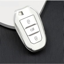Marmara Avm Lüx Peugeot Anahtar Kılıfı; Beyaz Gümüş Silver, Nano Kaplama, 208 308 508 2008 3008 5008 Rifter Modelleri Için, Far Açma Butonlu Model