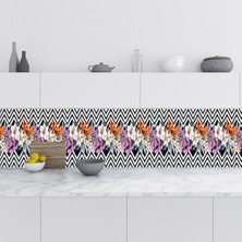 Marmara Avm Mutfak Tezgah Arası, Folyosu Çizim Çiçekler, Folyo Fayans Kaplama, 60X500 cm