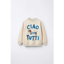 Magu Çocuk Pamuklu Köpek Baskılı Ekru Sweatshirt
