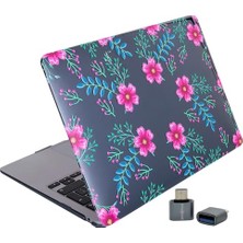 Marmara Avm Huawei Matebook D15 Uyumlu Kristal Parlak Tpu Kılıf, Lazer Baskılı Çiçek Desenli, Pembe-Mavi