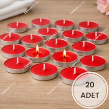 Marmara Avm Kırmızı Tealight Mum, Küçük Yuvarlak Yer ve Masa Mumu, 20 Adet