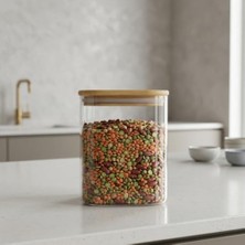 Marmara Avm Dikdörtgen Borosilikat Cam Kavanoz, Bambu Kapaklı Silikon Contalı Erzak Saklama Kabı, 750 ml ve 1000 ml Boyut Seçenekli