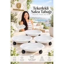 Marmara Avm Tekerlekli Saksı Tabağı 4'lü Set 37 cm Ağır Yük Taşıyıcı Damacana Altlığı Saksı Altı Tekerleği Tablası Beyaz 721054
