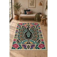Rugs Modern Halı Dora Vintage Folklorik Çiçek Desenli Bej, Turkuaz ve Antrasit Ince Dokuma Taban Salon Halısı OZL199