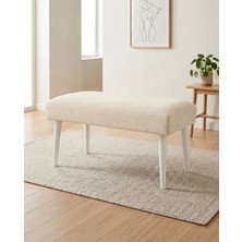 Maison Luré Keten Kumaş Bench Puf 90X45X46 cm Beyaz Ayaklı Modern Oturma Bankı Puf & Bench