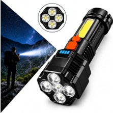 Marmara Avm 14 cm USB Şarjlı El Feneri, 5 LED + Cob, 4 Modlu
