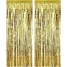 Marmara Avm 45 cm × 200 cm Metalize Arka Fon Kapı Perdesi Püsküllü Fon Süsü Gold, 2 Adet