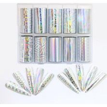 Marmara Avm 10'lu Tırnak Süsleme Folyosu, Holografik Geometri Desenli Nail Art Transfer Folyosu WNF-273