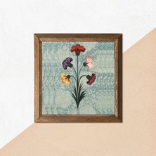 Pinecone Ebru Sanatı Taş Duvar Tablosu Ahşap Çerçeveli Duvar Dekoru Wall Art 25X25CM W1-243