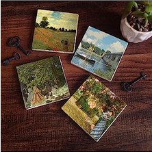 Marmara Avm Claude Monet Bahçede; Kırda Öğle Yemeği, Argenteuil'de Köprü, Gelincikler Taş Bardak Altlığı Seti, 4 Parça, Dekoratif, Rustik Mutfak Aksesuarı, 10X10 Cm, Kaydırmaz Tabanlı SC128