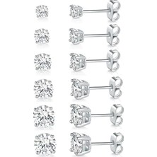 Marmara Avm 316L Cerrahi Paslanmaz Çelik 3 Çift Kıkırdak Küpe Seti Kadın Erkek Unisex Tek Taşlı Dikdörtgen Küpe Gümüş Renk Minimal Helix Tragus Cartilage Piercing Küpe Seti Günlük Kullanım Takı