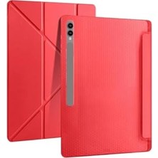 Marmara Avm Samsung ile Uyumlu Galaxy Tab S10; S9 Plus; S9 Fe Plus 12.4 Kılıf Kalem Bölmeli Katlanan Standlı Akıllı Kapak - Kırmızı