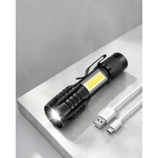 Teknodayım El Feneri LED USB Şarjlı Zoom Mini LED Işık Acil Durum Feneri