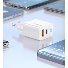 Lexroo Blue Moon Pd 30WATT Hızlı Şarj Aleti, A + C Girişli, Beyaz, USB A ve Type C Çıkışlı