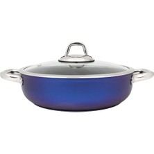 Marmara Avm 20 cm Metalik Mavi Titanium Tencere, Çelik Kulp ve Cam Kapaklı
