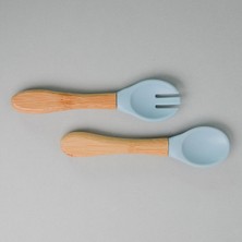 Lexroo Basıcs Mama Kaşığı + Çatal - Mineral Blue