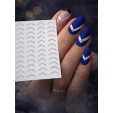 Marmara Avm Gümüş Simli Chevron V Şekilli Tırnak Sticker, Nail Art Süsleme Çıkartması