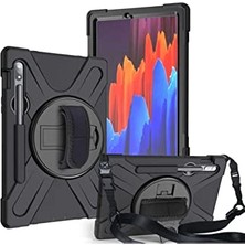 Marmara Avm Galaxy Tab S7 T870 ile Uyumlu Omuz Askılı El Kayışlı 360 Derece Dönen Stand Tablet Kılıfı - Siyah