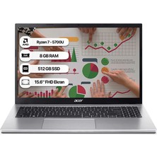 Yenilenmiş Acer Aspire 3 15 A315-44P-R5VQ NX.KSJEY.008 Ryzen 7 5700U 8 GB 512 GB SSD Radeon Graphics 15.6" Full Hd Notebook