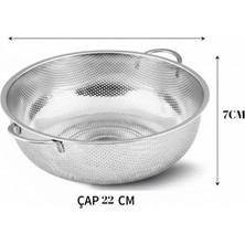 Marmara Avm Premium 22 cm Paslanmaz Çelik Mutfak Süzgeci; Çift Kulplu Metal Pirinç ve Bakliyat Yıkama Kabı, Isıya Dayanıklı Delikli Sebze Meyve Süzme Kasesi (Gümüş)