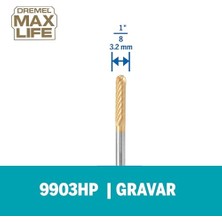 Marmara Avm Max Lıfe Tungsten Karbür Oyma Ucu Titanyum Kaplamalı Yüksek Performanslı Oyma ve Gravür Ucu, (9903HA), Maksimum Kullanım Ömrü, 3,2 mm