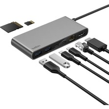Marmara Avm 8 Portlu Usb-C Hub, 4K@60Hz, 100 W Pd, 10 Gbps Veri Aktarımı, 2,5 Gbps Ethernet, Mac, Windows ve Chromebook Uyumlu, Gri