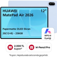 Huawei Matepad Air 12" 20GB(12+8) 256GB Papermatte OLED Tablet - Bulut Mavisi + Klavye + M-Pencil Pro