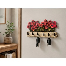 Maison Luré Kırmızı Gelincik Çiçekli Dekoratif Duvar Anahtarlığı 6 Askılı Askılık