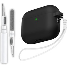 Marmara Avm Pro 3.nesil Uyumlu Siyah Premium Silikon Kulaklık Kılıfı, Kulaklık Ipi ve 3'ü 1 Arada Bluetooth Kulaklık Temizleme Kalemi Seti