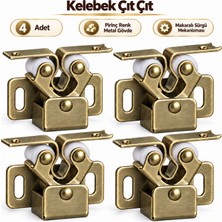 Badem10 Kelebek Çıt Çıt 4 Adet Metal Sarı Mobilya Kapak Kilidi Yaylı Vidalı Dolap Kapı Tutucu Sabitleyici
