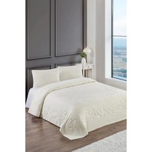 Loselya Ekru Gül Bohem Yatak Örtüsü 220 x 230 Çift Kişilik Peluş Yumuşak Welsoft 2 Adet Yastık Kılıfı