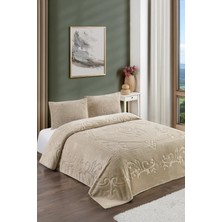 Loselya Bej Gül Bohem Yatak Örtüsü 220 x 230 Çift Kişilik Peluş Yumuşak Welsoft 2 Adet Yastık Kılıfı