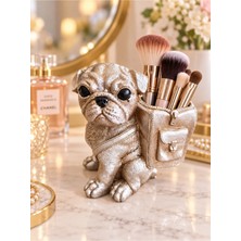 Forevv Dekoratif Köpek Figürlü Kalemlik Makyaj Fırçalık Saksı Organizer – Polyester 12X15 cm