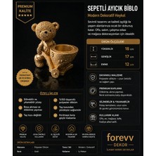 Forevv Dekor Sepetli Ayıcık Biblo Saksılık Gold Polyester Dekoratif Obje 18 cm