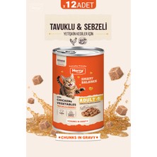 Merry Yetişkin Kediler Için Tavuklu ve Sebzeli Parça Etli Konserve Yaş Kedi Maması 400 G - 12 Adet