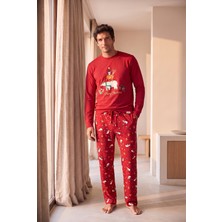 Katia & Bony Erkek Dear Santa Geyik Desenli Pijama Takımı Kırmızı