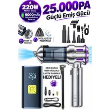 Dybox 25000PA 150W 9000 Bataryalı Güçlü Portatif Vakumlu Kablosuz Üflemeli Mini Araç Süpürgesi + ALLY LASTİK POMPASI HEDİYELİ