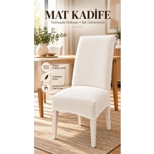 Loselya Ekru Mat Kadife Ultra Soft Yumuşak Esnek Sandalye Kılıfı - Yüksek Sırtlı Sandalye Uyumlu - Tam Koruma