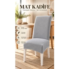 Loselya Açık Gri Mat Kadife Ultra Soft Yumuşak Esnek Sandalye Kılıfı - Yüksek Sırtlı Sandalye Uyumlu - Tam Koruma