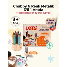 Let's Süper Jumbo Metalik Boya Kalemi 6 Renk  + Kalemtıraş| Lets