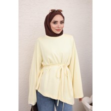 İmaj Butik Sarı Bel Bağlamalı Asimetrik Kesim Tunik