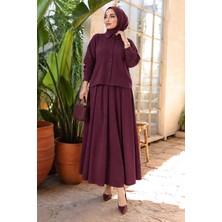 İmaj Butik Mürdüm Ön Kısa Arka Uzun Gömlek Etek Bürümcük Takım